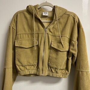 Urban Outfitters BDG Corduroy Zip Up Hooded Jacket Mustard Yellow Cropped XS